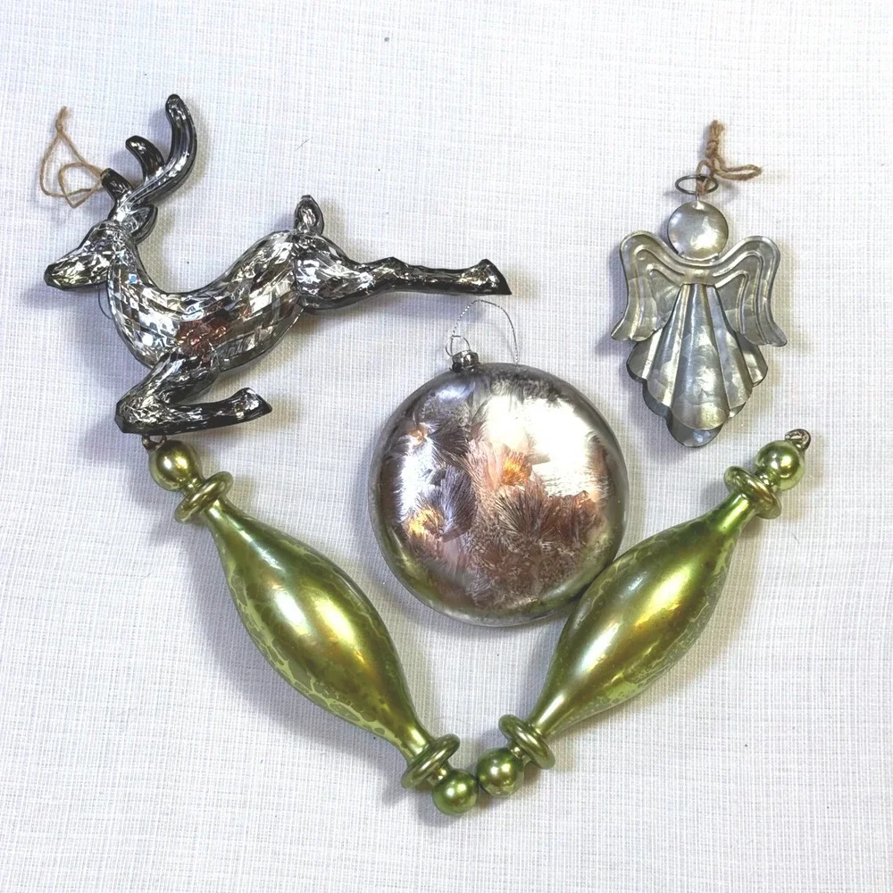 Vintage Christmas Ornaments Glass‎ Finials Silver Deer Angel Mid Century Lot